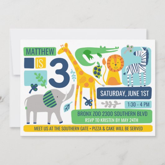 Invitation d'anniversaire Animaux de la jungle du (Devant)