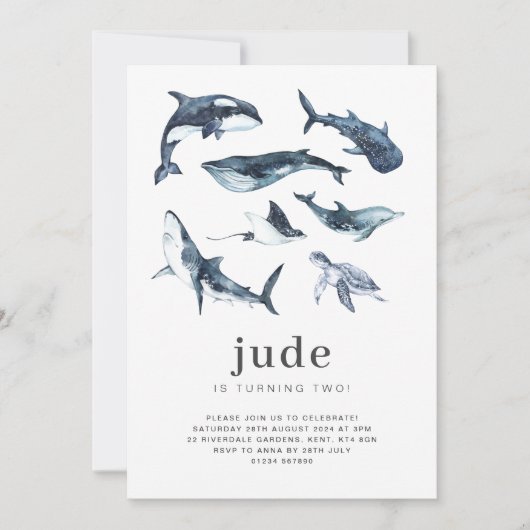 Invitation d'anniversaire Animaux de l'Océan (Devant)