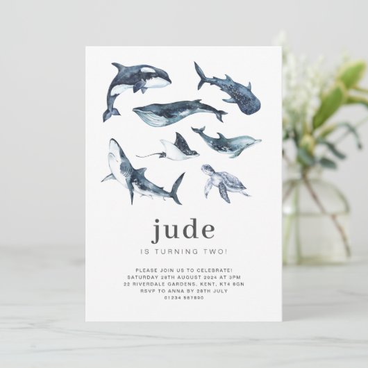 Invitation d'anniversaire Animaux de l'Océan (Debout devant)