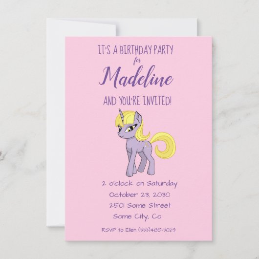Invitation d'anniversaire Animé Licorne Rose (Devant)