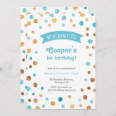 Invitation d'anniversaire | Aqua Bleu et confetti (Devant / Derrière)