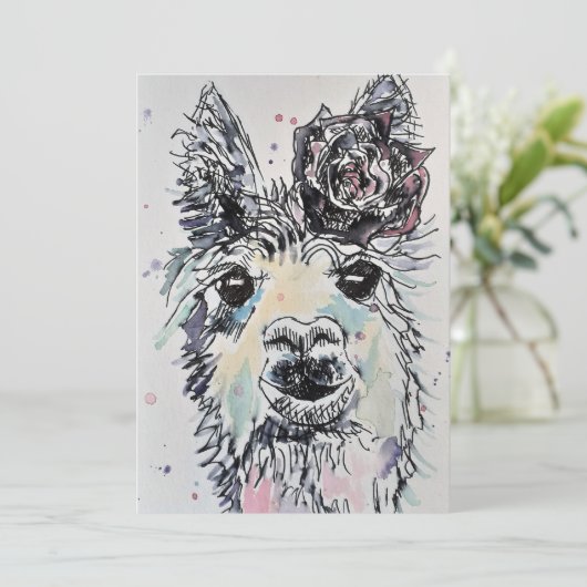 Invitation d'anniversaire aquarelle Alpacca Llama (Debout devant)