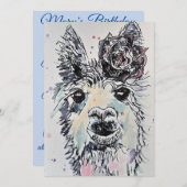 Invitation d'anniversaire aquarelle Alpacca Llama  (Devant / Derrière)