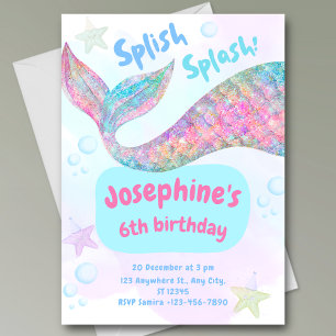 Invitation d'anniversaire aquarelle de sirène colo