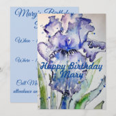 Invitation d'anniversaire aquarelle femme Iris Vio (Devant / Derrière)