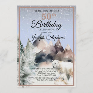 Invitation d'anniversaire aquarelle Forêt d'hiver