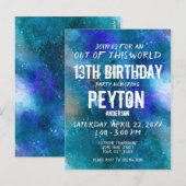 Invitation d'anniversaire aquarelle Galaxie Bleu A (Devant / Derrière)