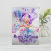 Invitation d'anniversaire aquarelle Iris Rose Viol (Debout devant)