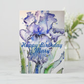 Invitation d'anniversaire aquarelle Iris Violet po (Debout devant)