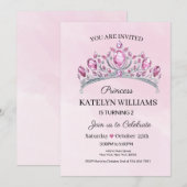 Invitation d'anniversaire aquarelle Princesse Rose (Devant / Derrière)
