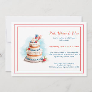 Invitation d'anniversaire aquarelle rouge blanc et