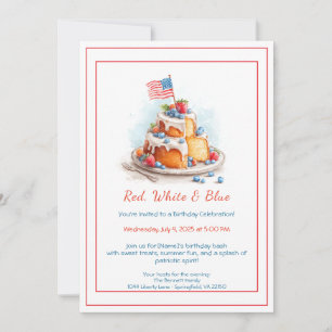 Invitation d'anniversaire aquarelle rouge blanc et