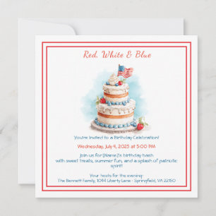Invitation d'anniversaire aquarelle rouge blanc et