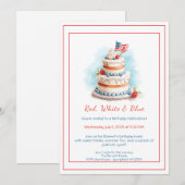 Invitation d'anniversaire aquarelle rouge blanc et (Devant / Derrière)
