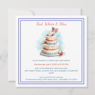Invitation d'anniversaire aquarelle rouge blanc et