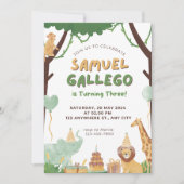 Invitation d'anniversaire aquarelle Safari aux ani (Devant)