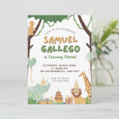 Invitation d'anniversaire aquarelle Safari aux ani (Debout devant)