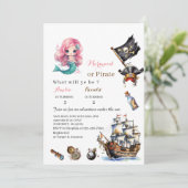 Invitation d'anniversaire aquarelle sirène et pira (Debout devant)