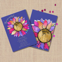 Invitation d'anniversaire aquarelle Tournesol Rose