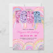 Invitation d'anniversaire arc-en-ciel 4 ans (Devant)