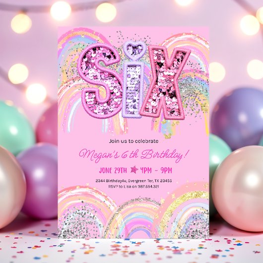 Invitation d'anniversaire arc-en-ciel 6 ans