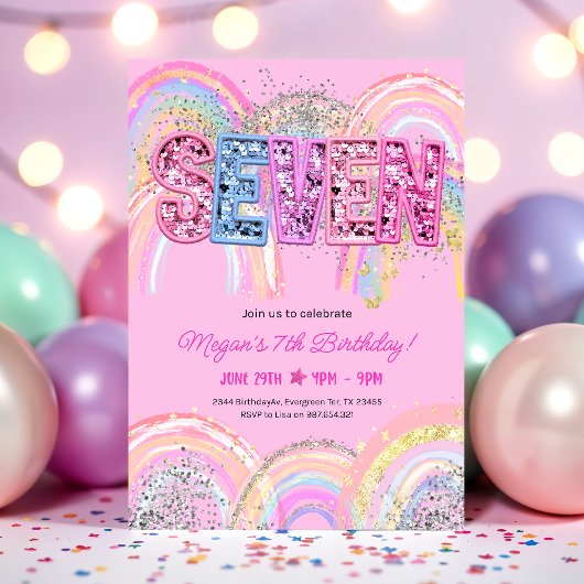 Invitation d'anniversaire arc-en-ciel 7 ans