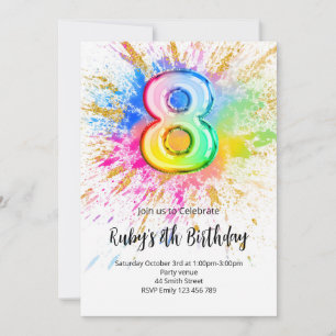 Invitation d'anniversaire arc-en-ciel 8 ans