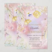 Invitation d'anniversaire Arc-en-ciel de fleurs sa (Devant / Derrière)