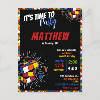 Invitation d'anniversaire arc-en-ciel de Rubik