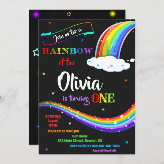 Invitation d'anniversaire arc-en-ciel Fête d'arc-e (Devant / Derrière)