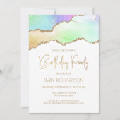 Invitation d'anniversaire Arc-en-ciel Pastel Or Ag (Devant)