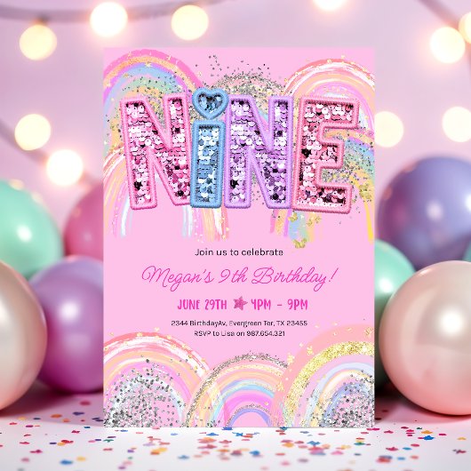 Invitation d'anniversaire arc-en-ciel pour 9 ans