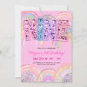 Invitation d'anniversaire arc-en-ciel pour 9 ans (Devant)