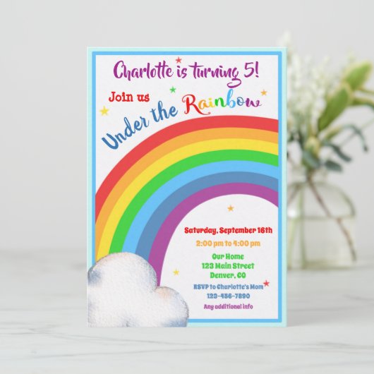 Invitation d'anniversaire Arc-en-ciel Sous l'arc-e (Debout devant)
