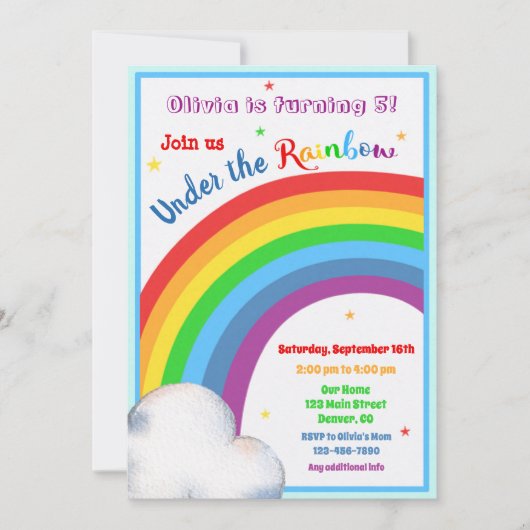 Invitation d'anniversaire Arc-en-ciel Sous l'arc-e (Devant)