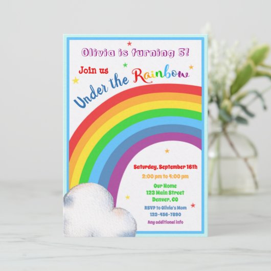 Invitation d'anniversaire Arc-en-ciel Sous l'arc-e (Debout devant)