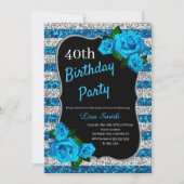 Invitation d'anniversaire Argent Bleu Rayures Pail (Devant)