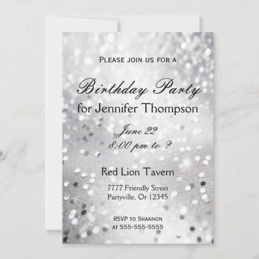 Invitation d'anniversaire | Argent simple (Devant)