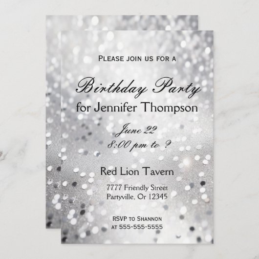 Invitation d'anniversaire | Argent simple (Devant / Derrière)