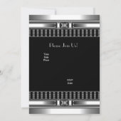 Invitation d'anniversaire argent sur chrome noir (Dos)