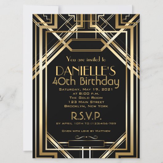 Invitation d'anniversaire Art Déco (Devant)