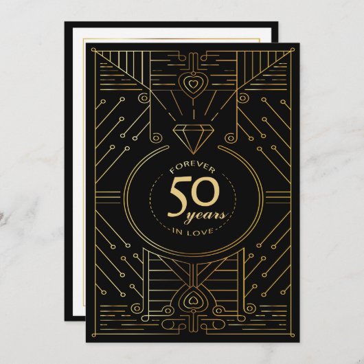 Invitation d'anniversaire Art Déco exquis 50e (Devant / Derrière)