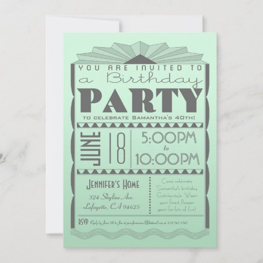 Invitation d'anniversaire Art Déco - Mention de st (Devant)