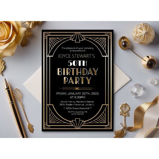 Invitation d'anniversaire Art Déco Roaring 20s