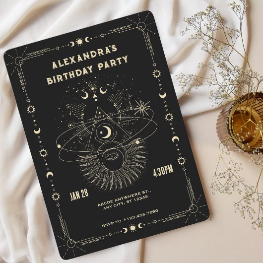 Invitation d'anniversaire artistique lunaire céles