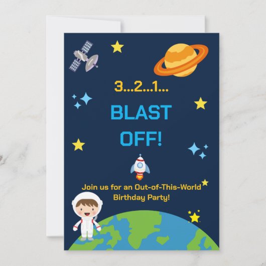Invitation d'anniversaire astronaute dans l'espace (Devant)