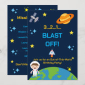 Invitation d'anniversaire astronaute dans l'espace (Devant / Derrière)
