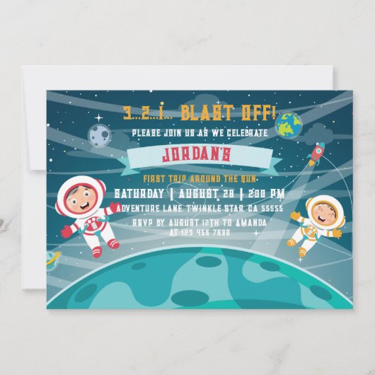Invitation d'anniversaire Astronaute Espace (Devant)