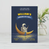 Invitation d'anniversaire Astronaute Lune Espace (Debout devant)