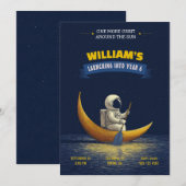Invitation d'anniversaire Astronaute Lune Espace (Devant / Derrière)